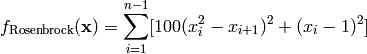 f_{\text{Rosenbrock}}(\mathbf{x}) = \sum_{i=1}^{n-1} [100(x_i^2 - x_{i+1})^2 + (x_i - 1)^2]