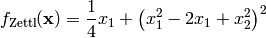 f_{\text{Zettl}}(\mathbf{x}) = \frac{1}{4} x_{1} + \left(x_{1}^{2} - 2 x_{1} + x_{2}^{2}\right)^{2}