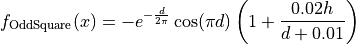 f_{\text{OddSquare}}(x) = -e^{-\frac{d}{2\pi}} \cos(\pi d)
\left( 1 + \frac{0.02h}{d + 0.01} \right )